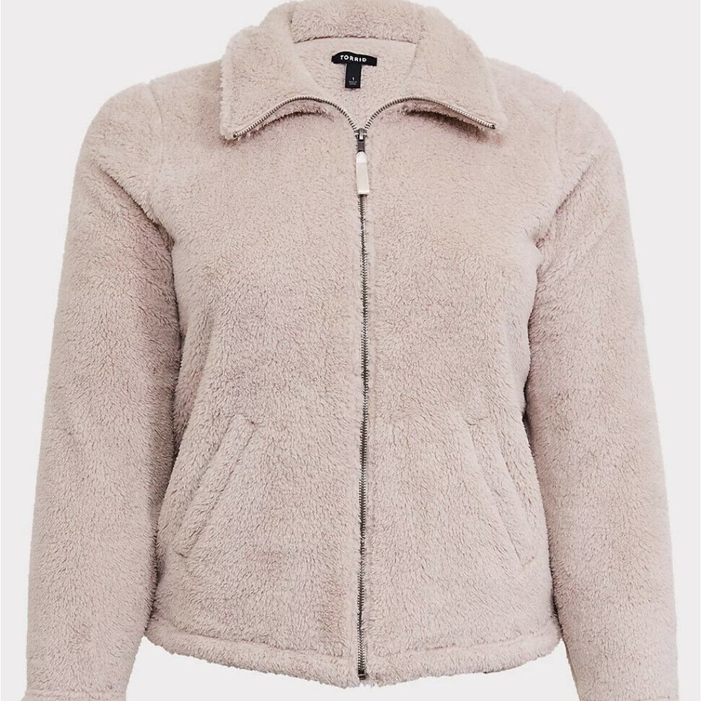 Torrid Tan Faux Sherpa Teddy Jacket Soft Cozy Plush Full Zip Plus Size 2 2X - Picture 4 of 9